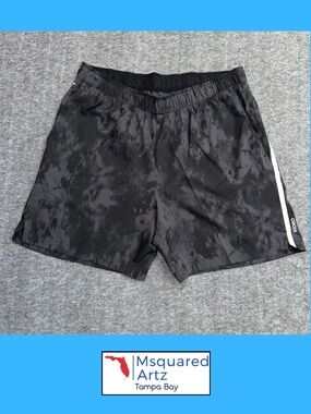 Skora Qwick-Dry Men's Large Black Gray Camo Running Athletic Shorts 7" Inseam
